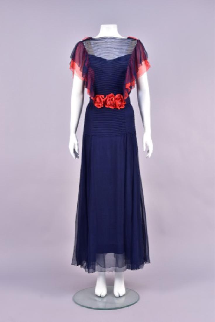 TWO-TONE CHIFFON GOWN with CAPELET, 1930s. (1 of 6)