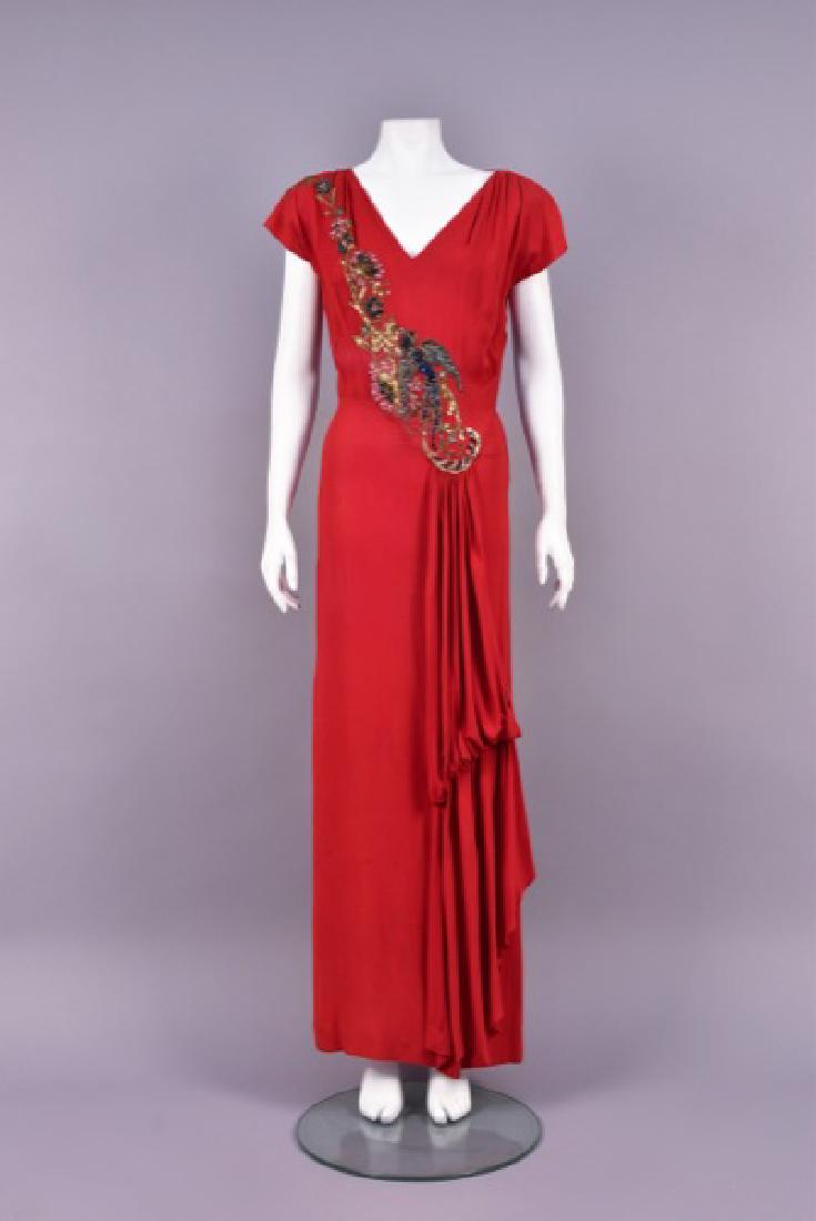 ADRIAN ORIGINAL SEQUINED CREPE EVENING GOWN, 1940s. (1 of 6)