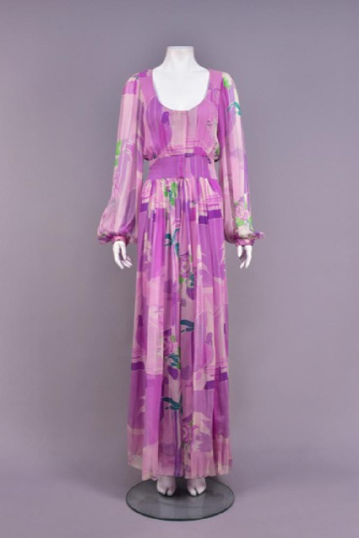STAVROPOULOS PRINTED CHIFFON GOWN, c. 1970 (1 of 3)