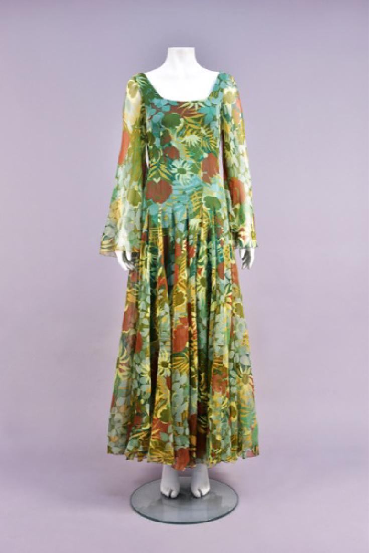 STAVROPOULOS PRINTED CHIFFON GOWN and STOLE, c. 1970. (1 of 5)