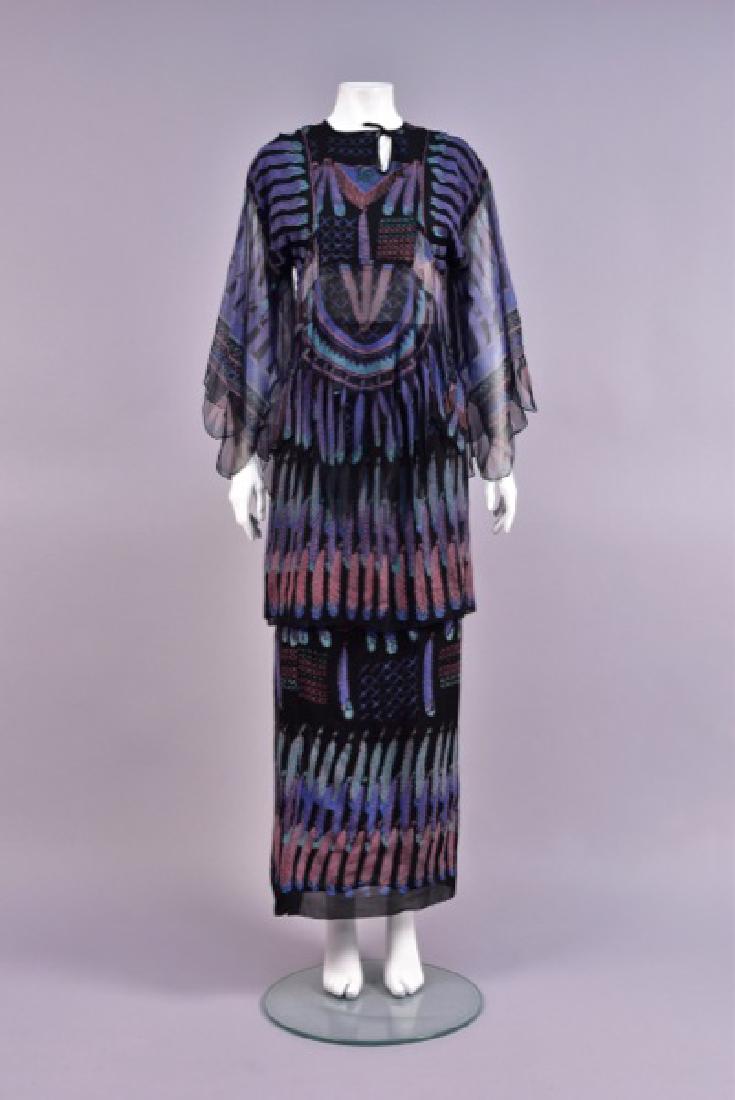 ZANDRA RHODES PRINTED CHIFFON 3-PIECE DRESS, c. 1970 (1 of 5)