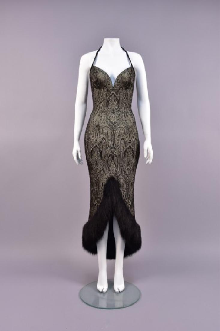 BOB MACKIE METALLIC FUR-TRIMMED  EVENING DRESS (1 of 3)