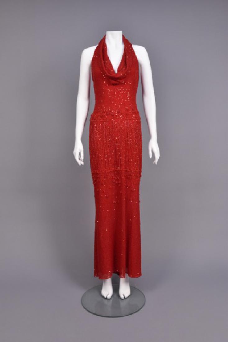 BEADED and SEQUINED CHIFFON HALTER GOWN (1 of 3)