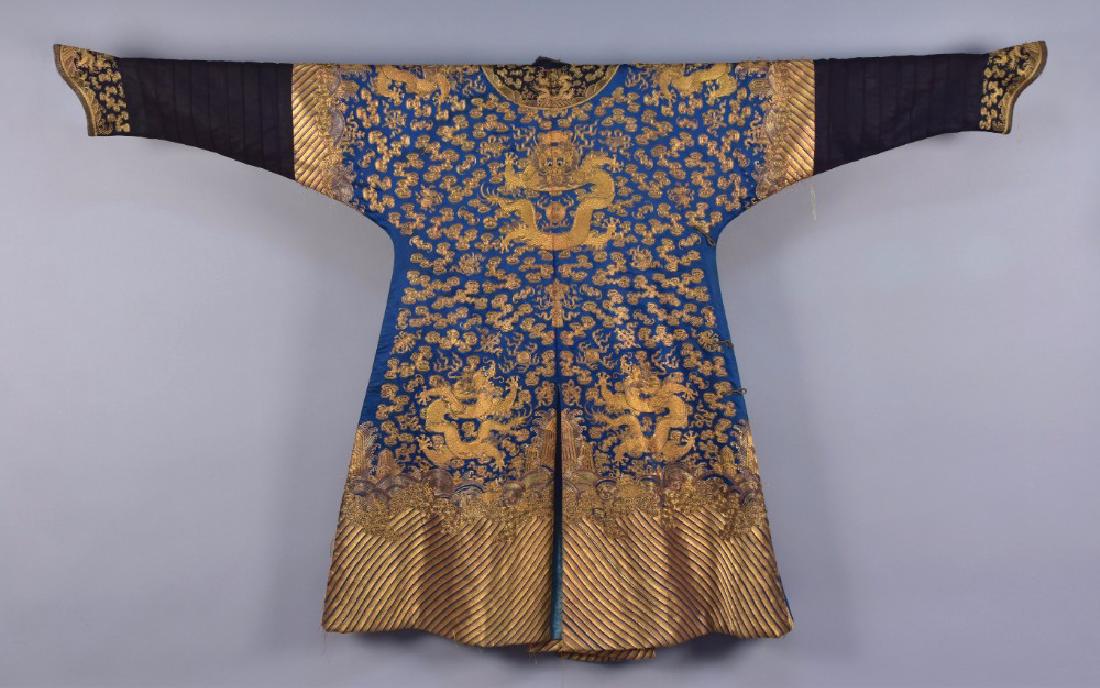 CHINESE EMBROIDERED DRAGON ROBE, 19th C (1 of 5)