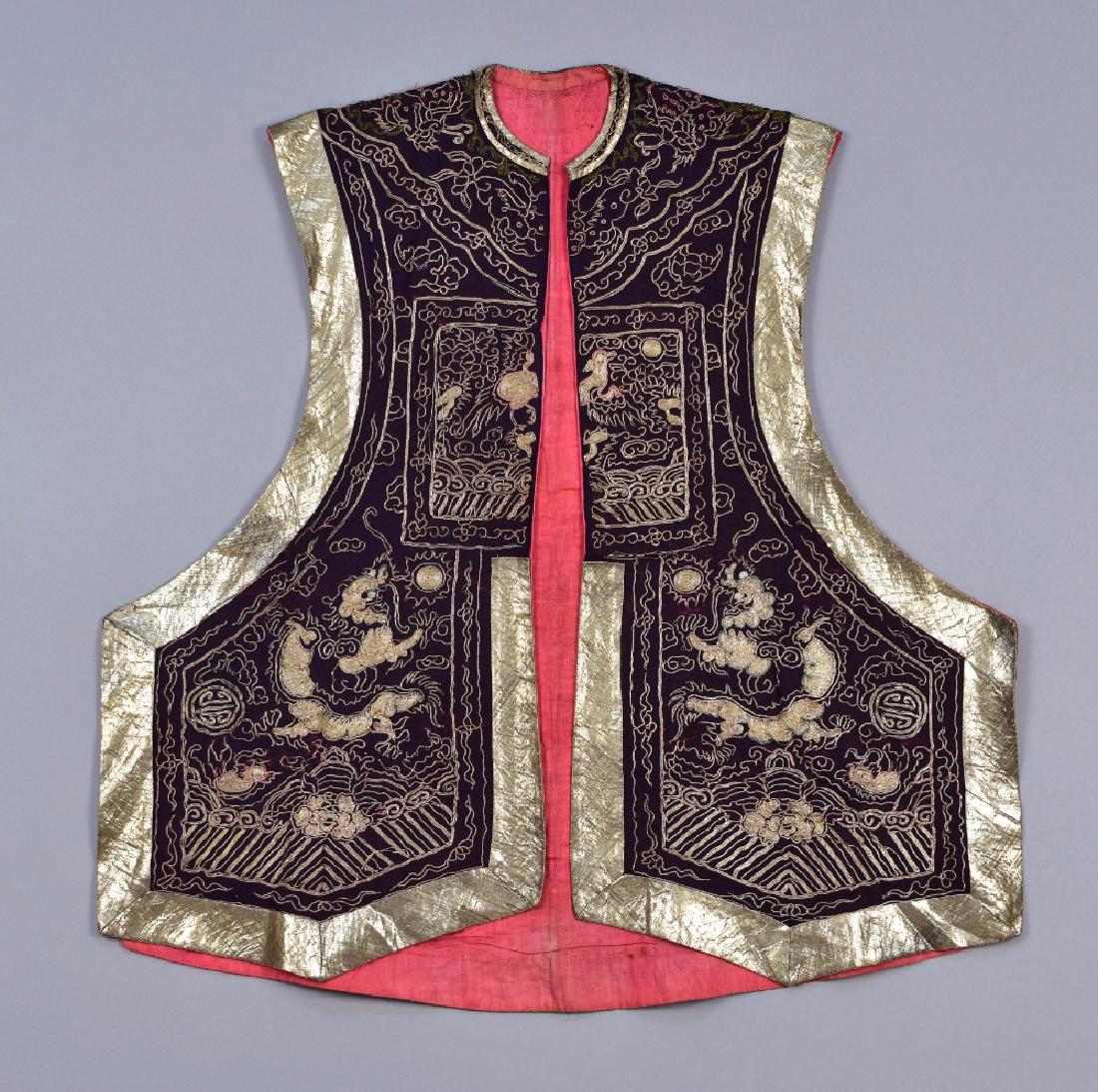 CHINESE EMBROIDERED WAISTCOAT, 19th - 20th C (1 of 5)