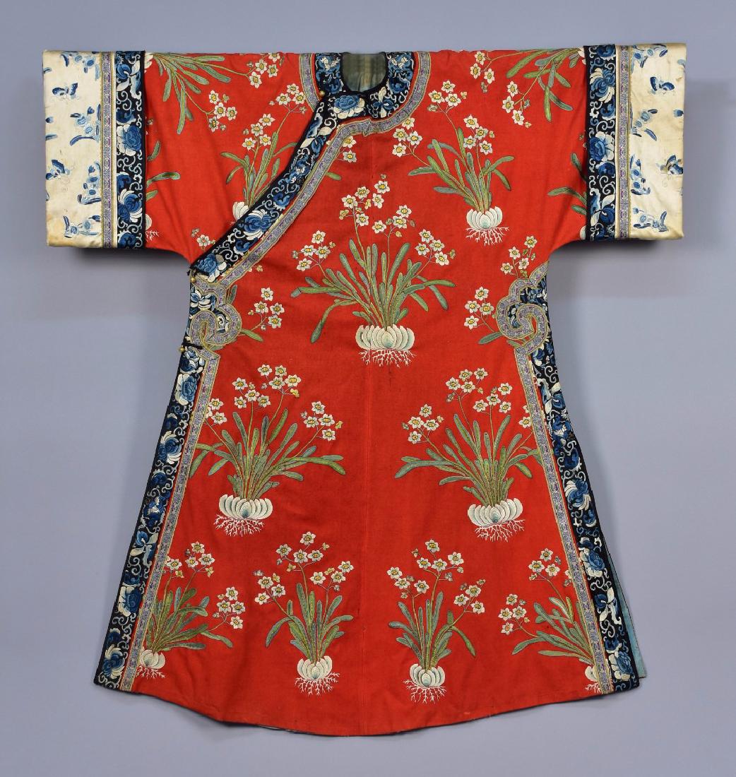 UNUSUAL CHINESE SILK EMBROIDERED WOOL ROBE, EARLY 20th (1 of 9)