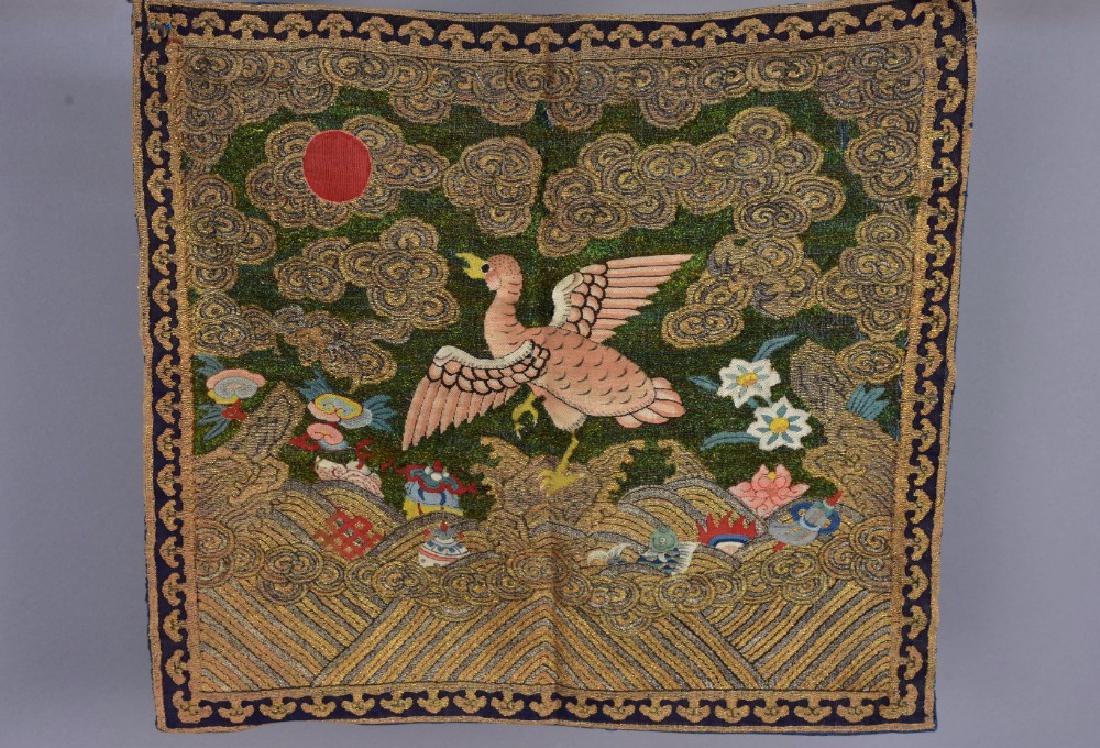 CHINESE KESSU EMBROIDERED RANK BADGE, EARLY 20th C (1 of 2)