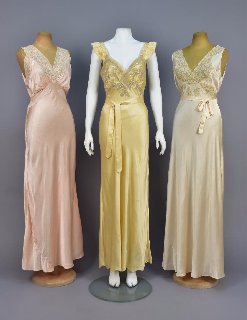 THREE BIAS-CUT SILK NIGHTGOWNS, 1930s - 1940s (1 of 7)