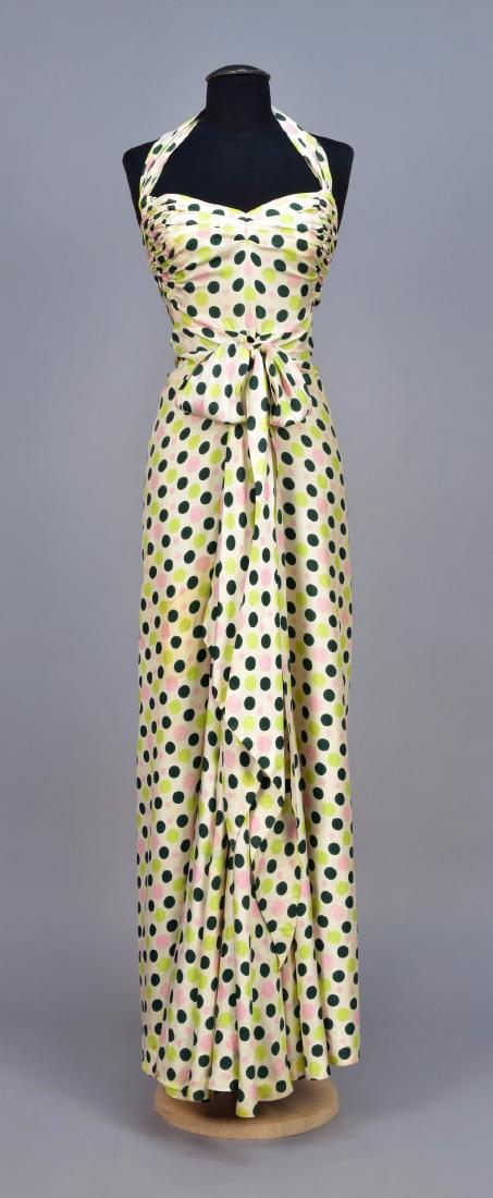 AN EARLY MAGGY ROUFF BIAS CUT DOTTED SILK GOWN, 1930s (1 of 7)