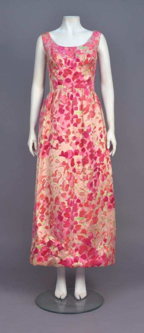 HATTIE CARNEGIE SATIN and VELVET BROCADE GOWN, 1960s (1 of 4)