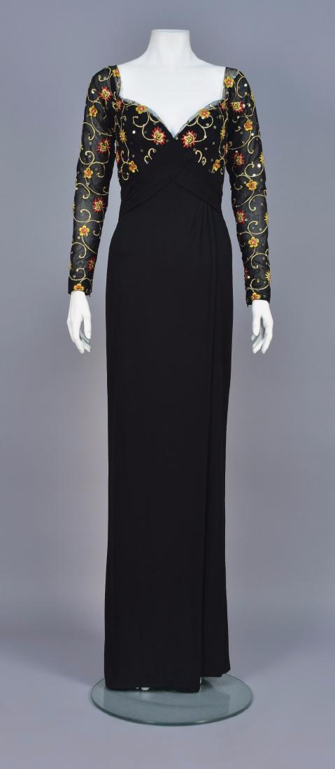 BOB MACKIE GOWN with EMBROIDERED MESH BODICE, 1980s (1 of 5)