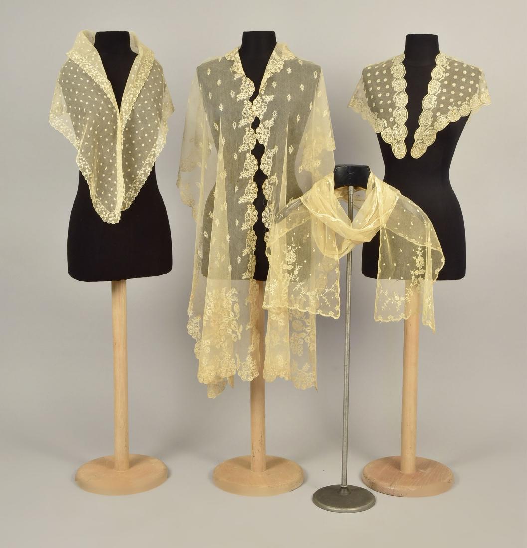 FOUR LADIES' EMBROIDERED CREAM NET ACCESSORIES, 1790 - (1 of 5)