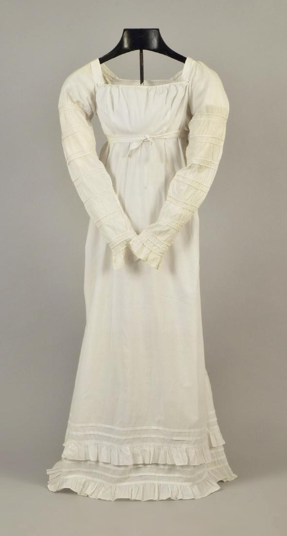WHITE COTTON DRESS with CORDING, c. 1800 (1 of 4)