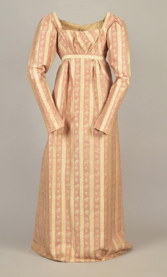 AMERICAN FLORAL STRIPED SILK DRESS, c. 1810 (1 of 3)