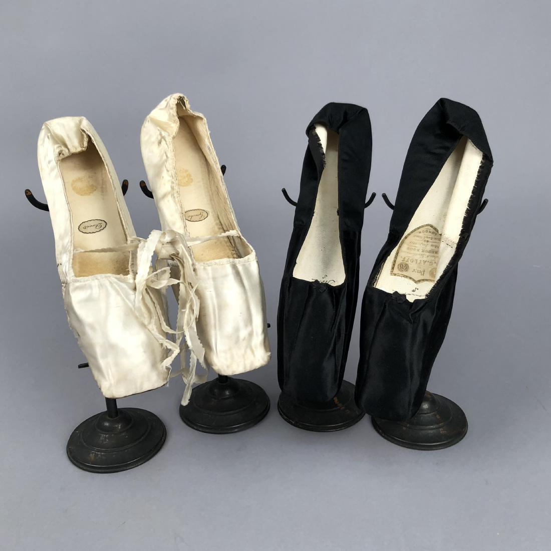 TWO PAIR LADIES' SATIN FLATS, 1830s - 1840s (1 of 3)