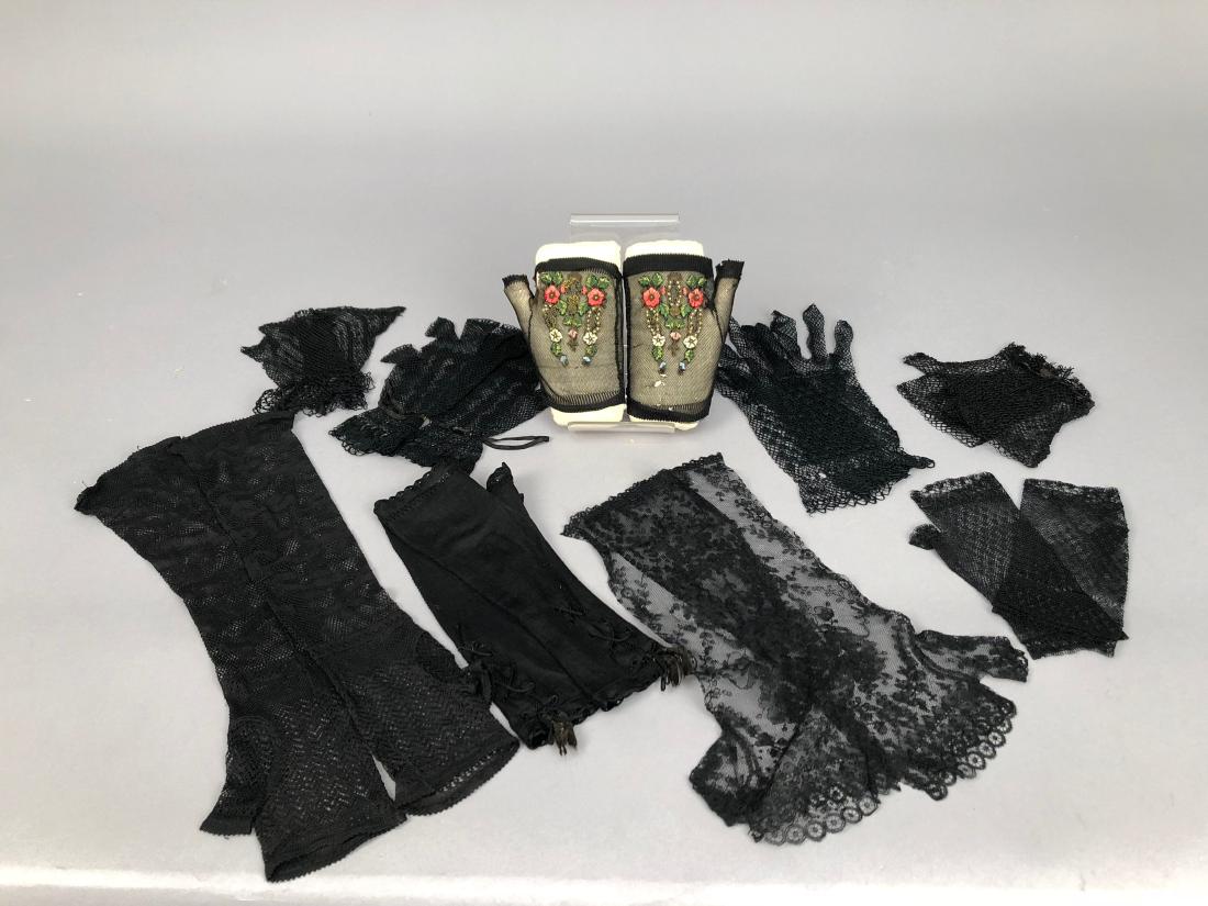 NINE PAIR LADIES' BLACK MITTS, 1840s (1 of 5)