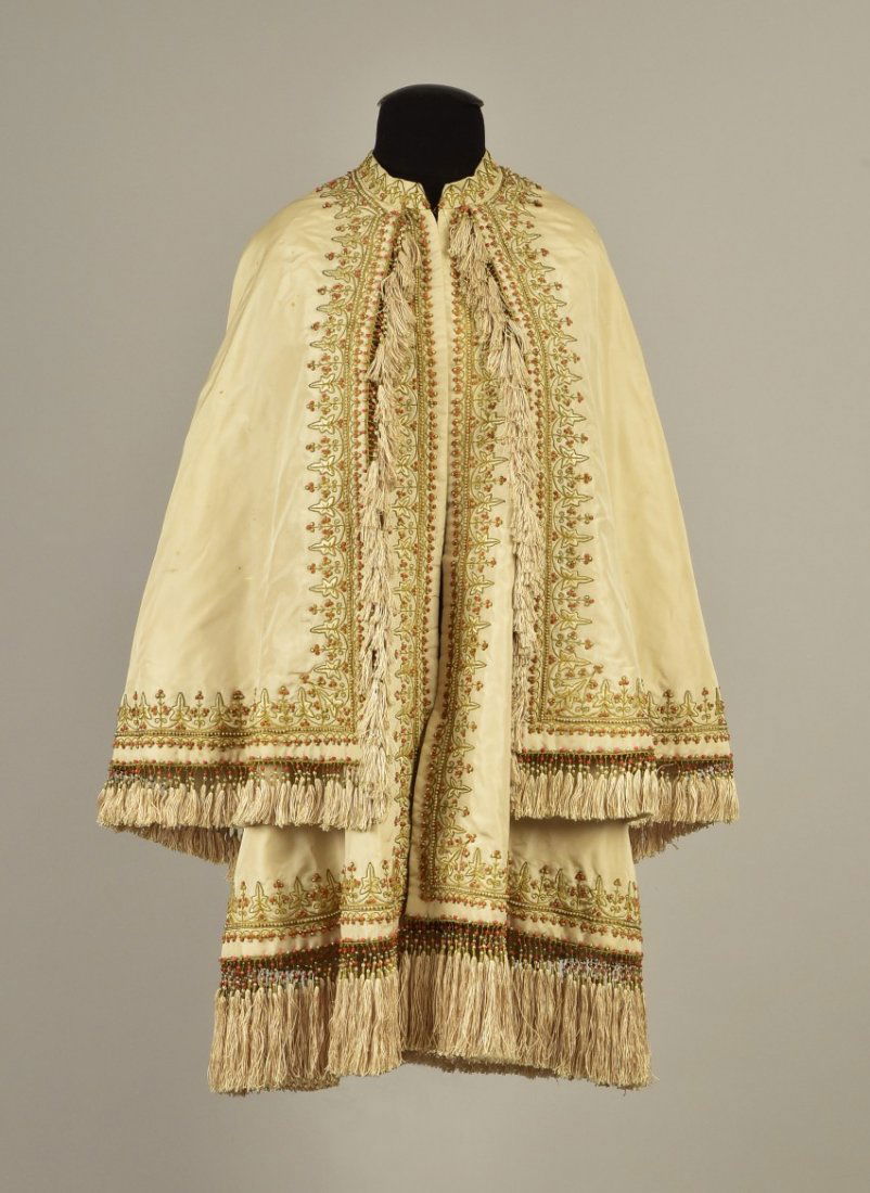 EMBROIDERED  CAPE with CORAL BEADS and PEARLS, c. 1865 (1 of 4)
