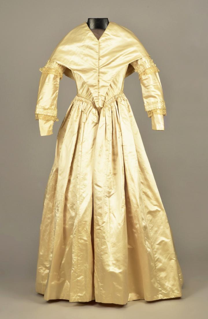 CREAM SATIN WEDDING DRESS and CAPE, c. 1845 (1 of 4)