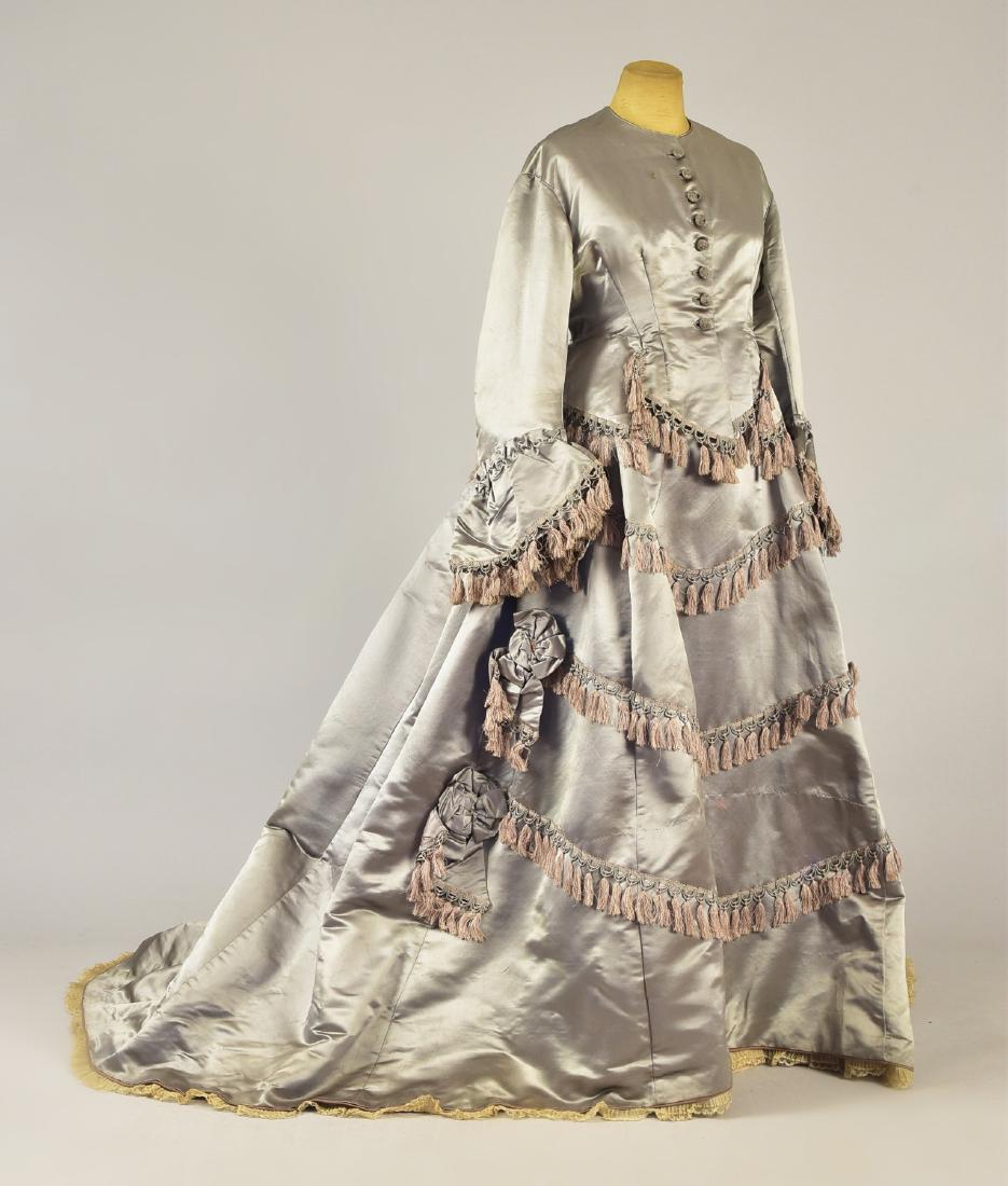 ENGLISH 2-PIECE TRAINED SATIN GOWN, c. 1868 (1 of 5)