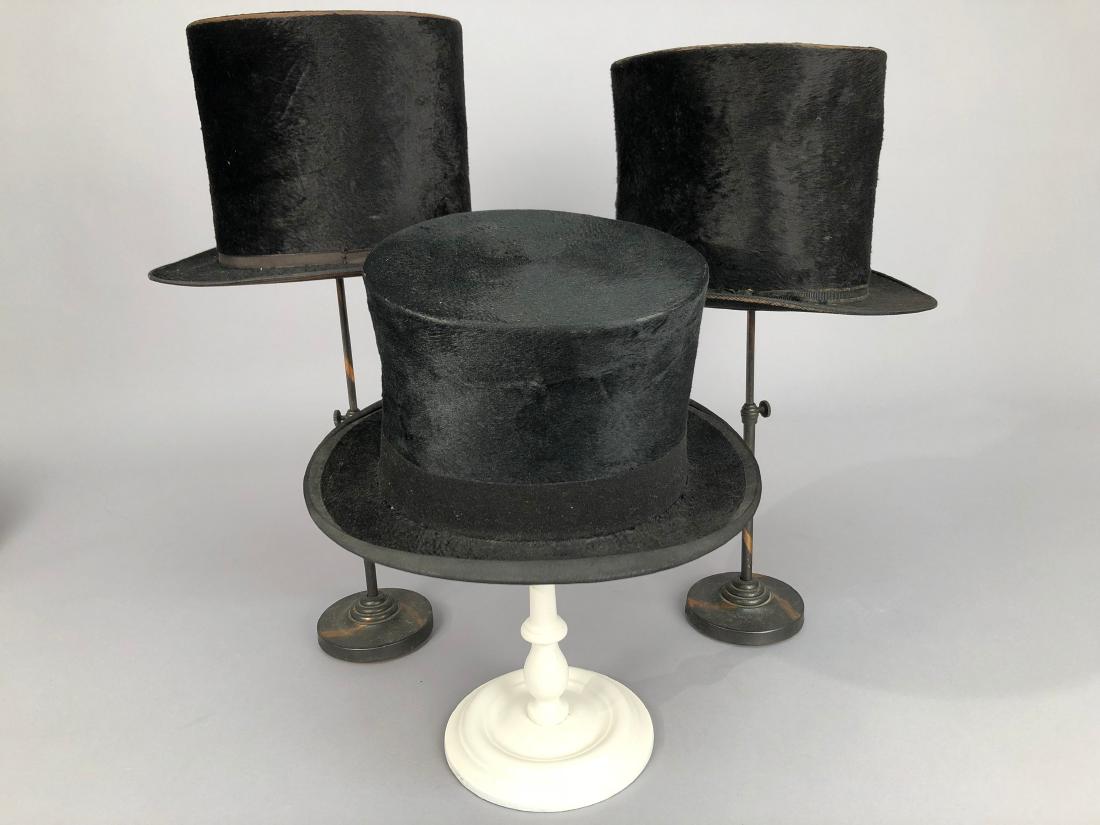 THREE BLACK BEAVER TOP HATS, 1840s - 1890s (1 of 7)