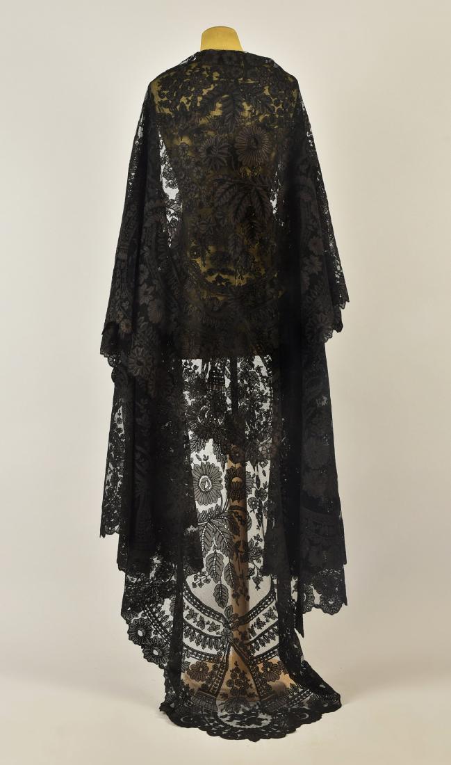 LARGE NET SHAWL with SILK APPLIQUE, 1850s (1 of 3)