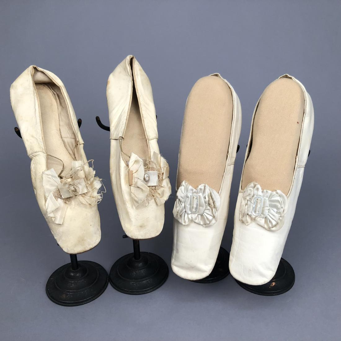 TWO PAIR LEATHER SLIPPERS with SILK BOW, 1830s - 1850s (1 of 3)