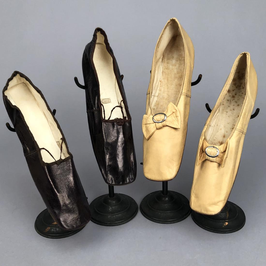 TWO PAIR LEATHER SLIPPERS, 1830 - 1850 (1 of 2)