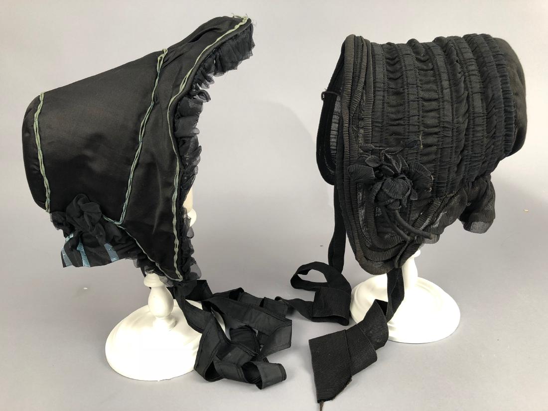 TWO BLACK MOURNING BONNETS, 1840s and c. 1860 (1 of 3)