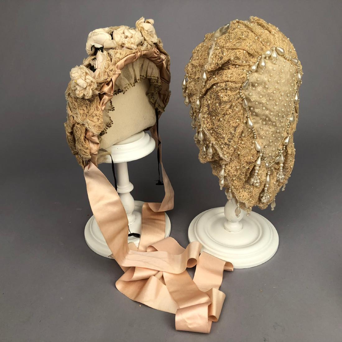 TWO BEADED LACE BONNETS, c. 1865 - 1880s (1 of 6)