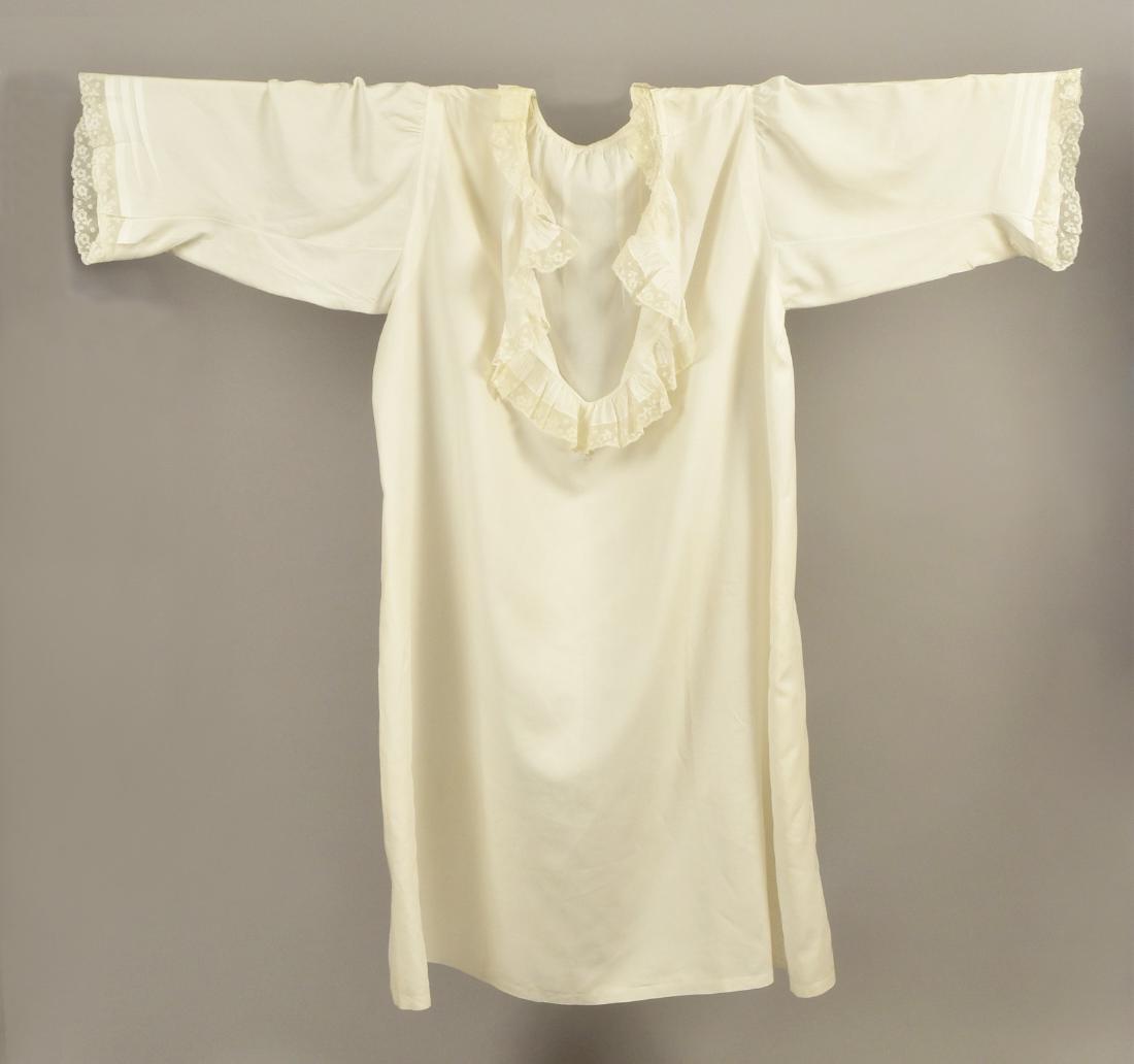 MONOGRAMMED NIGHTGOWN, QUEEN VICTORIA, c. 1880: In a Doris Langley Moore Letter: â€œAll were bought by me from a niece of Mrs. Toogood, one of the Queenâ€™s dressers and quite beyond questionâ€. The clothing items are of the Queenâ€�