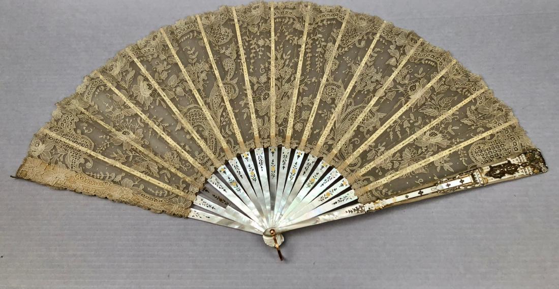 POINT de GAZ LACE FAN with MOTHER of PEARL STICKS, (1 of 5)