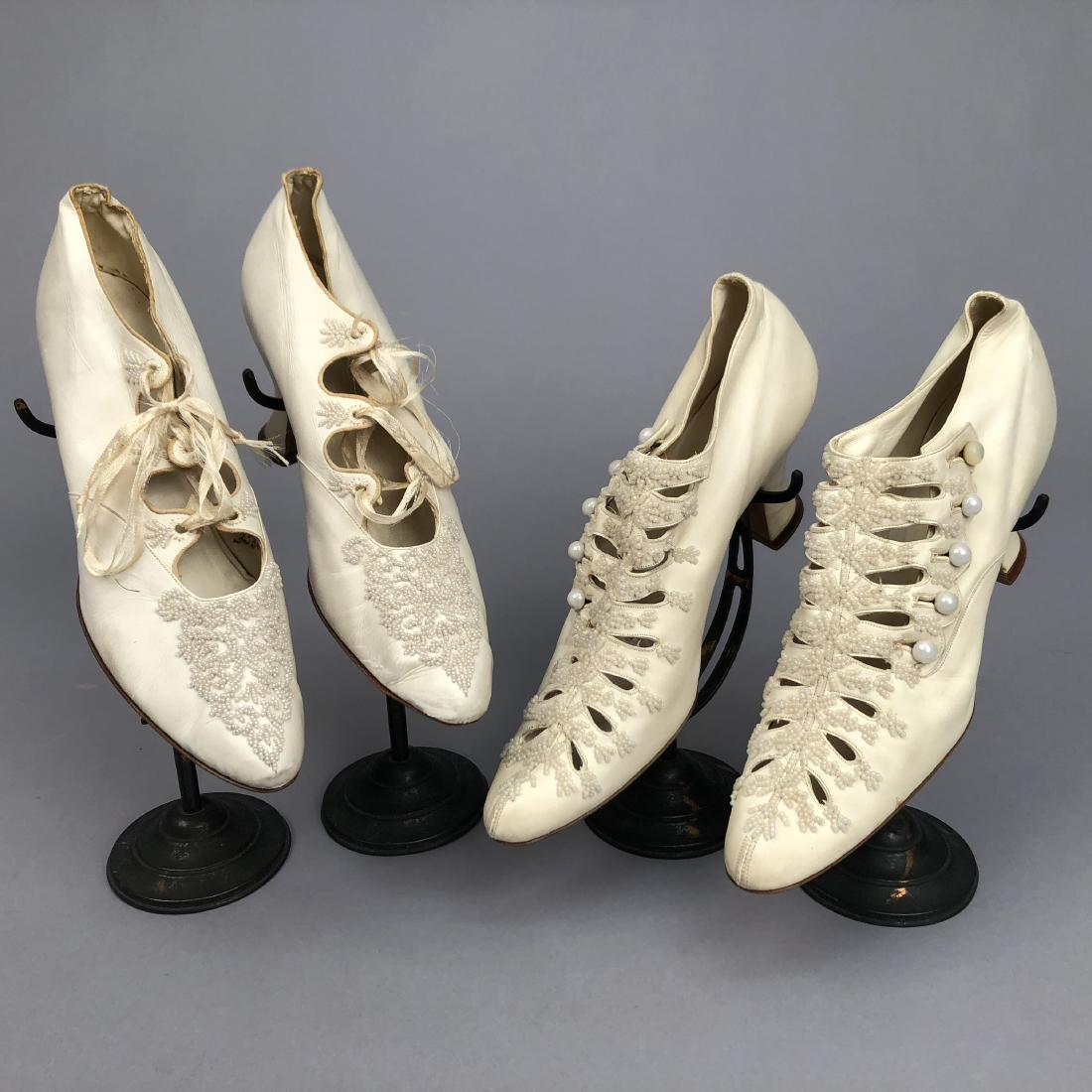 TWO PAIR FAUX PEARL-BEADED SHOES, 1895 - 1900. (1 of 3)