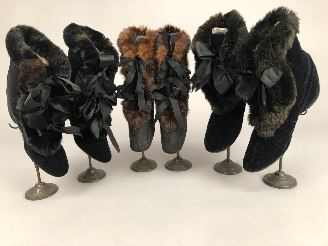 THREE PAIR LADIES' BLACK OVERBOOTS, 1870 - 1900 (1 of 2)