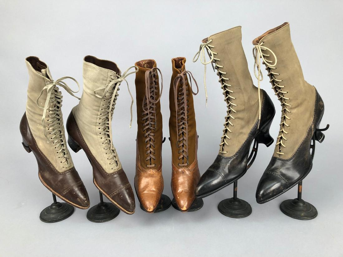 THREE PAIR LADIES' LACING SPECTATOR BOOTS, 1890s (1 of 5)
