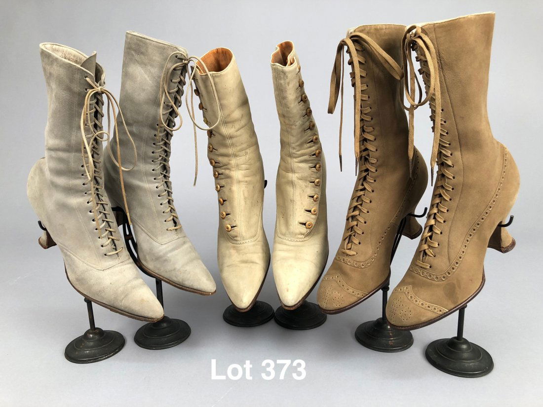 THREE PAIR LADIES' SUEDE BOOTS, 1890s - 1900s (1 of 5)