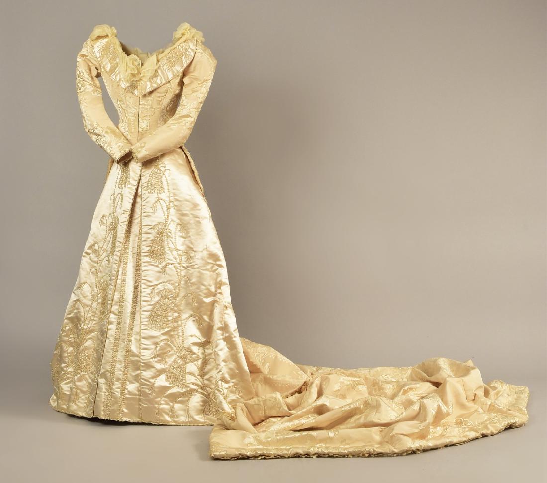 LONDON TRAINED WEDDING GOWN and ACCESSORIES, c. 1890 (1 of 7)