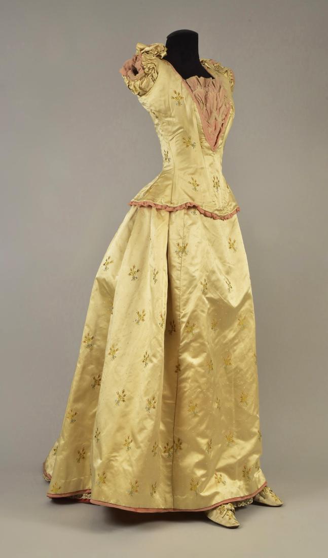SATIN BALLGOWN with MATCHING SLIPPERS, c. 1890 (1 of 6)