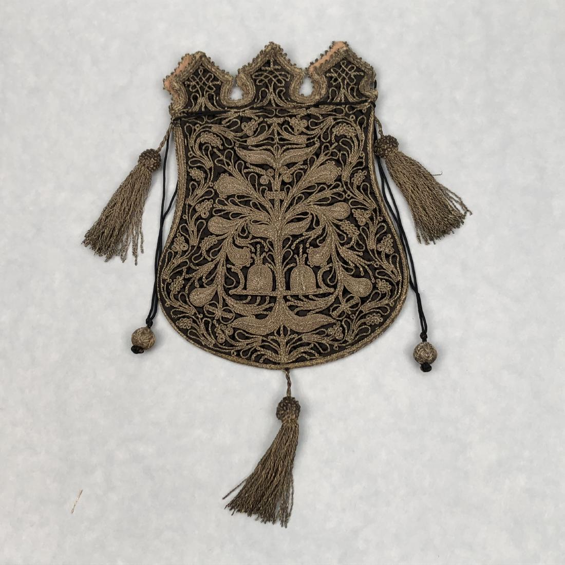 METALLIC EMBROIDERED BAG with TASSELS, 1870s (1 of 3)