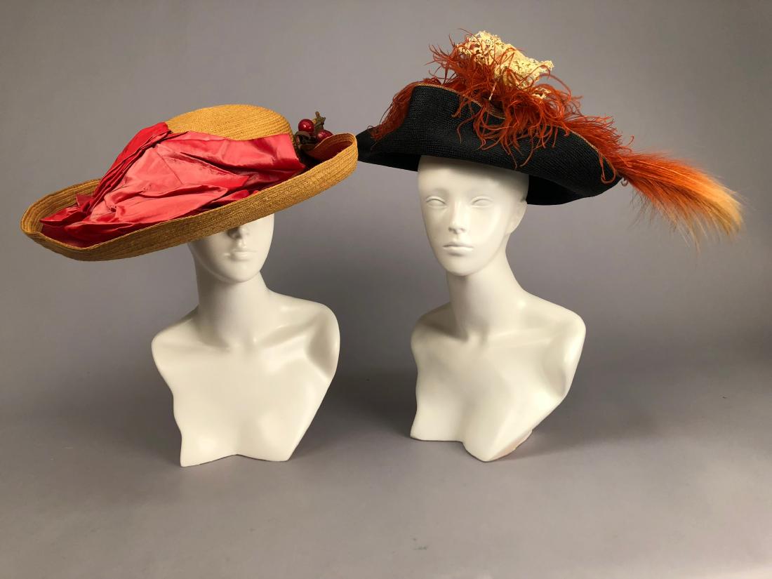 TWO STRAW HATS with COLORED TRIM, 1909 & 1912 (1 of 4)