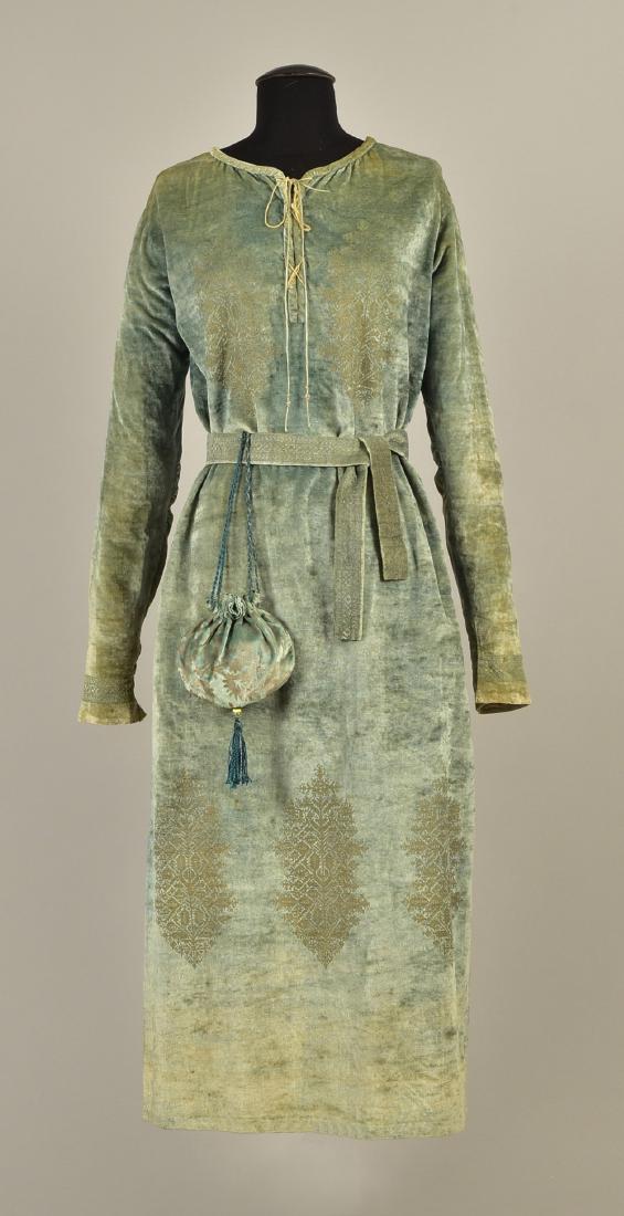 FORTUNY STENCILED VELVET TUNIC with BELT and PURSE, (1 of 7)