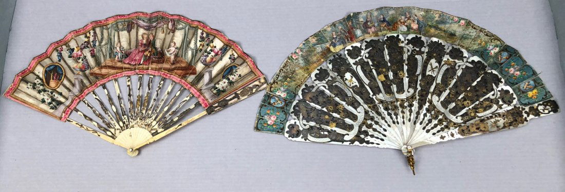 TWO FANS with PAINTED PAPER LEAF, 1780 and 1855 (1 of 4)