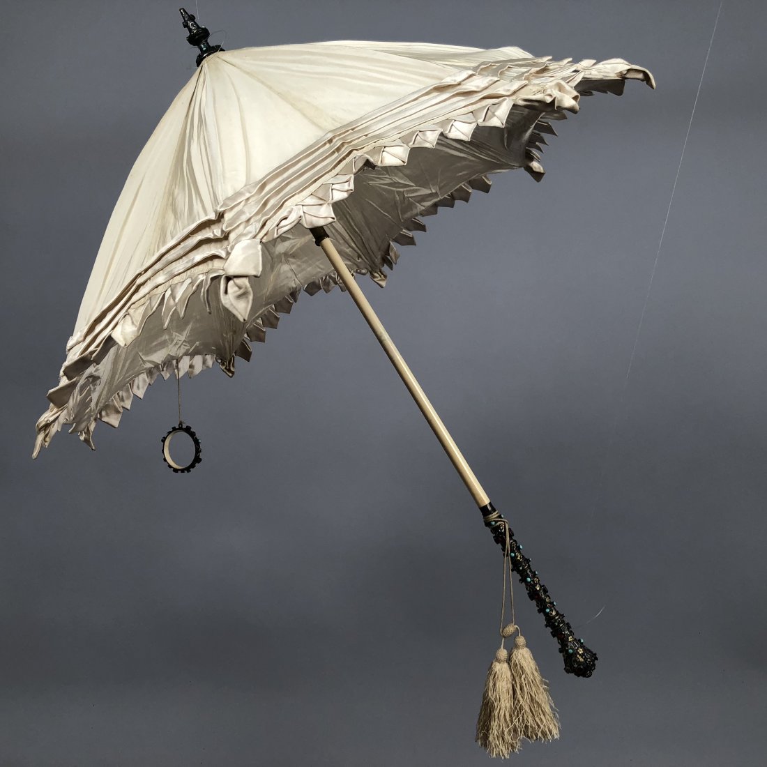 SILK PARASOL with JEWELED and IVORY HANDLE, 1850 - 1860 (1 of 6)