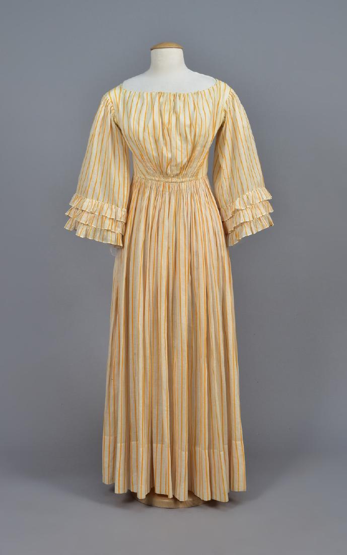UNUSUAL STRIPED COTTON DRESS, 1830s - 1840s (1 of 5)