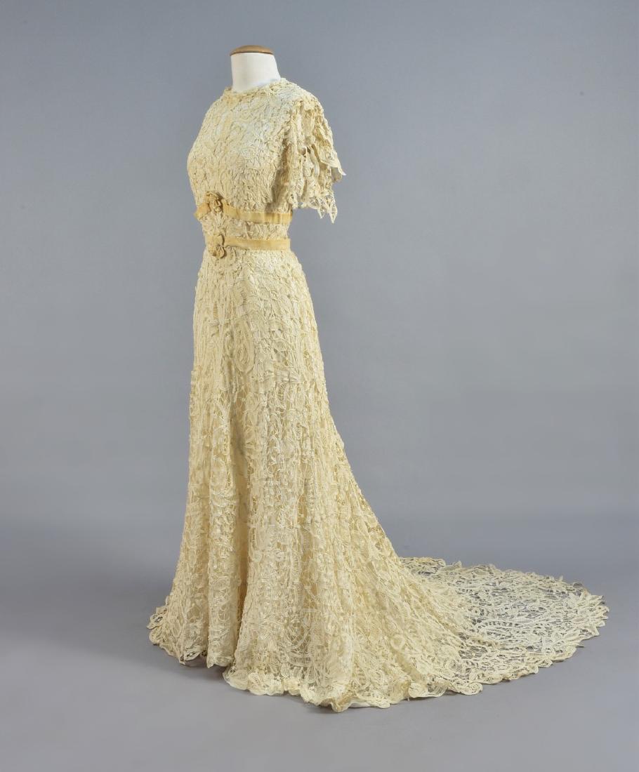 TRAINED BATTENBURG GOWN, EARLY 20th C (1 of 4)