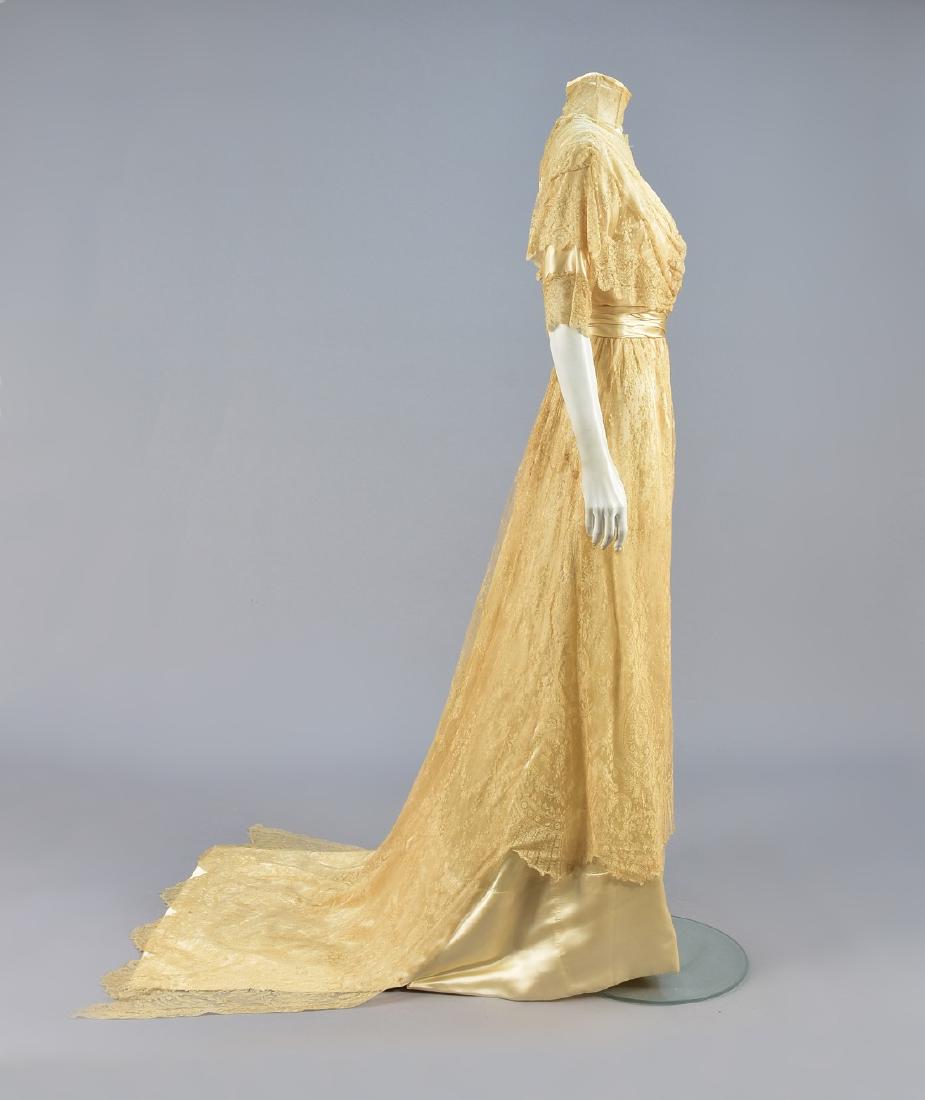 TRAINED SILK and LACE WEDDING GOWN, c. 1900 (1 of 5)