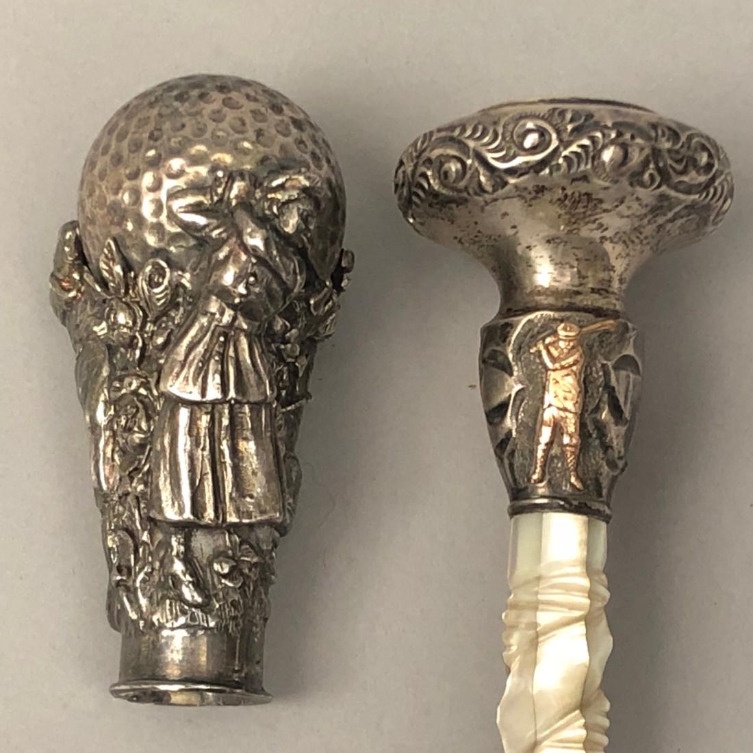 TWO STERLING SILVER GOLF THEME HANDLES, 19th - 20th C (1 of 4)