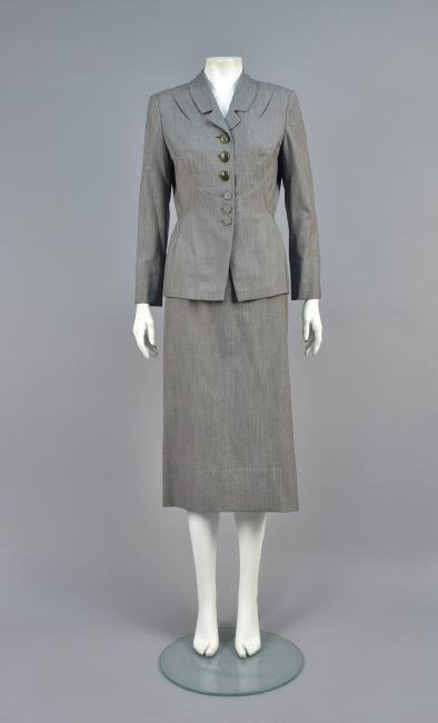 IRENE WOOL SKIRT SUIT with MOSS AGATE BUTTONS, 1940s (1 of 6)