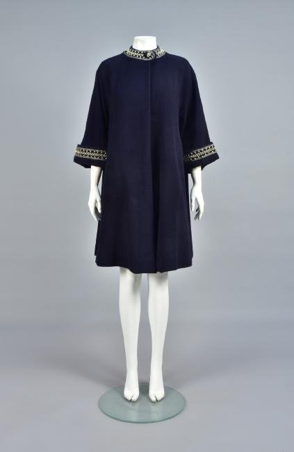 WOOL TRAPEZE COAT with BEADED TRIM, 1950s (1 of 4)