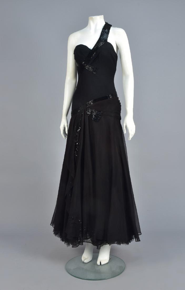 BEADED and SEQUINED SINGLE-SHOULDER EVENING DRESS, (1 of 5)