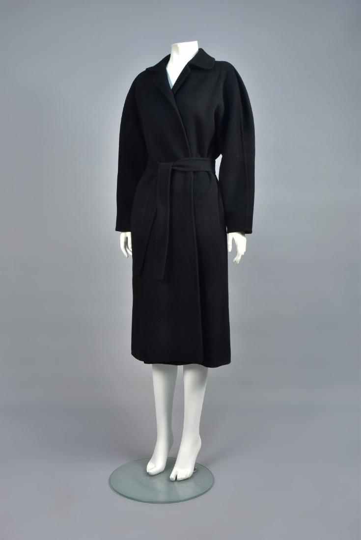 HALSTON BLACK WOOL WRAP COAT, 1970s (1 of 4)